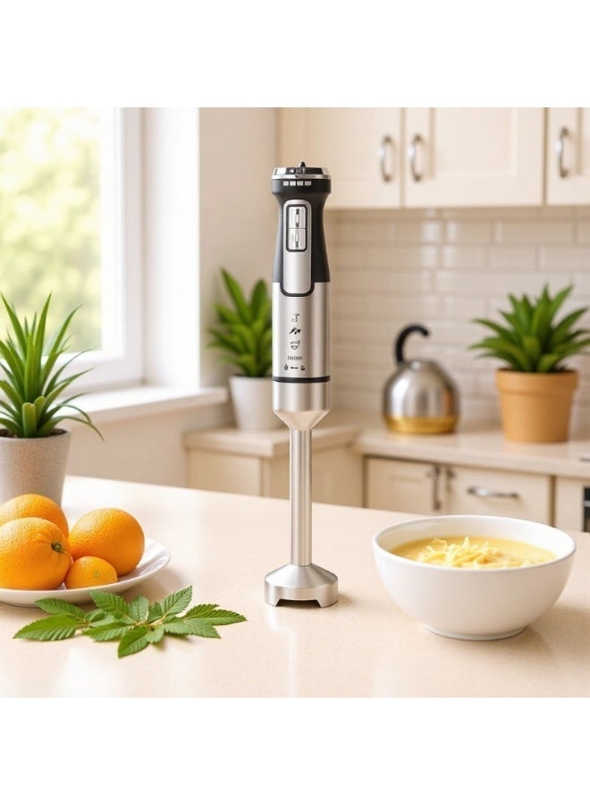 أديلي خلاط يدوي 1600 واط، 5 في 1، مستويان للطاقة مع 5 سرعات، شفرات من الفولاذ المقاوم للصدأ، وعاء تقطيع 600 مل، وعاء قياس 800 مل لتحضير العصائر والشوربات وطعام الأطفال - Image 2